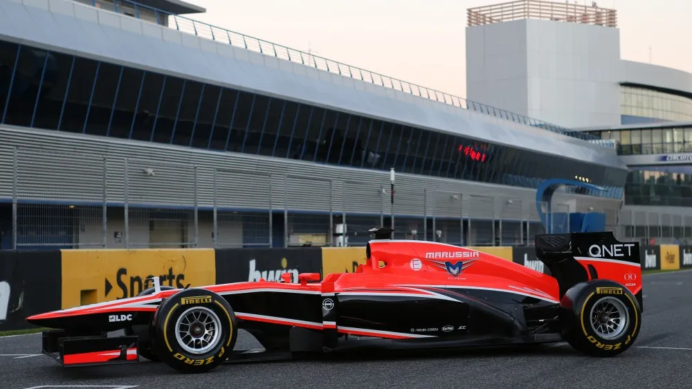 The new Marussia MR02 front of the pits at Jerez.