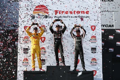 The first podium 2014: Will Power ahead of Hunter-Reay and Castroneves