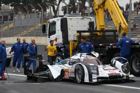 The remains of Mark Webber's Porsche after his accident