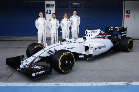Valtteri Bottas and Felipe Massa with the test drivers Susie Wolff and Alex Lynn