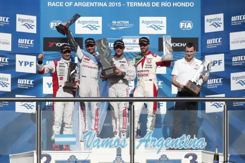 Podium of Race 2: Loeb wins ahead of Lopez and Monteiro