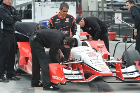 Juan Pablo Montoya ahead of his Penske Chevrolet