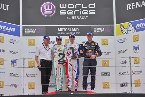 The podium on Saturday: Rowland ahead of Jaafar and Stoneman