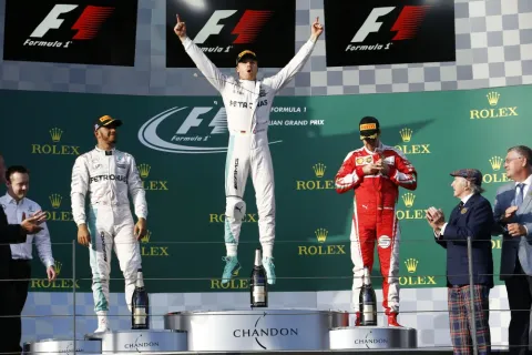 The podium in Melbourne 2016: Rosberg ahead of Hamilton and Vettel