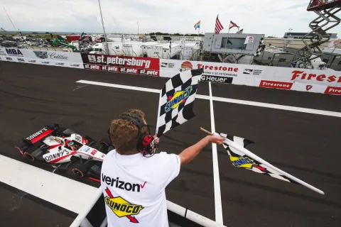Sebastien Bourdais dominates the race from the last grid position