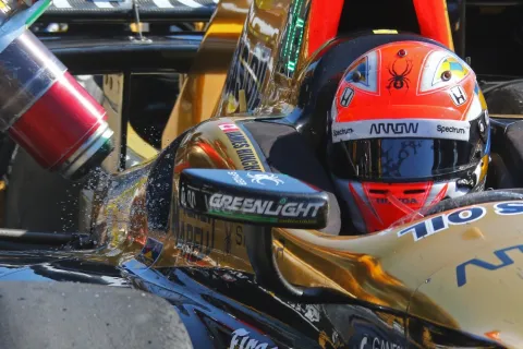 James Hinchcliffe at the pit stop