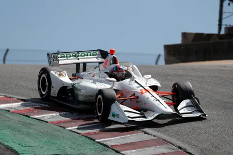 The later winner Colton Herta in the Corkscrew