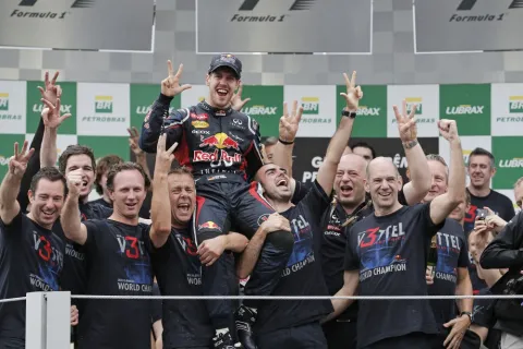 Red Bull driver celebrates the third title in a row.