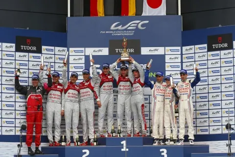 The podium of the LMP 1 class: Double victory for Audi