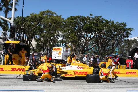 Service for the reigning champion, Ryan Hunter-Reay