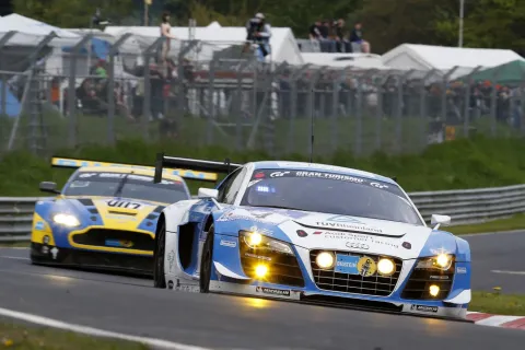 The Phoenix-Audi and the Aston Martin were fastest in the opening hour