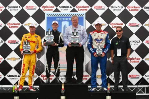 The podium of race 1: Detroit 2013