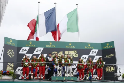 The podium of the GT Am class: Victory for Vernay, Narac and Bourret