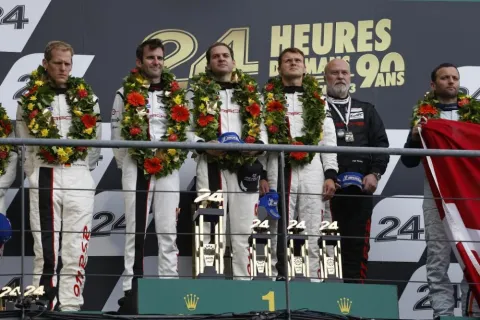 The podium of the GT Pro class: Victory for Lieb, Lietz and Dumas