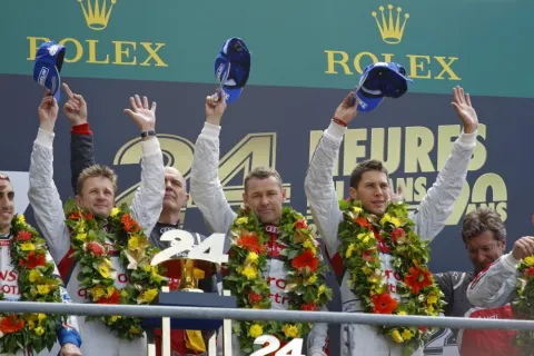 The podium of the LMP1 class: Victory for Kristensen, McNish and Duval