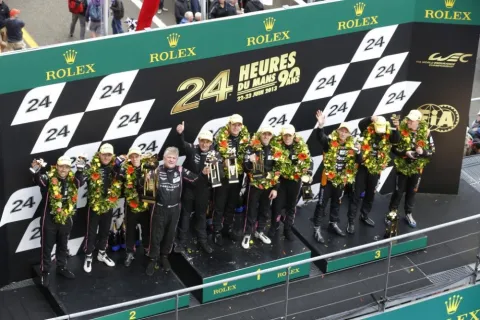 The podium of the LMP2 class: Victory for Plowman, Gonzales and Baguette