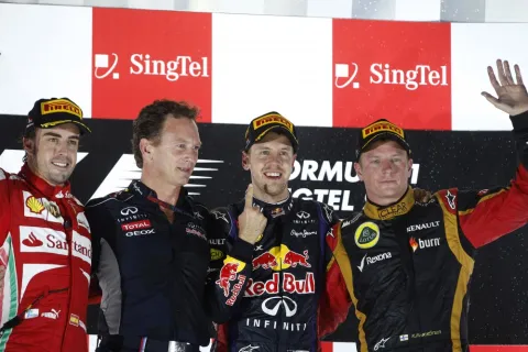 The podium of the Singapore GP: Vettel, Alonso and Räikkönen
