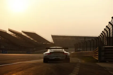 GTE Porsche at the pit exit