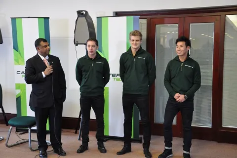 Caterham Group picture with test driver Robin Frijns, Marcus Ericsson and Kamui Kobayashi