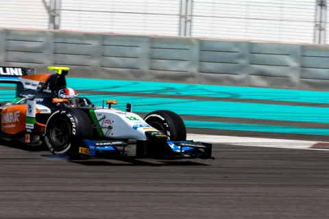 Facu Regalia, second in the GP3 2013, drifts in the Hilmer with Force India colors